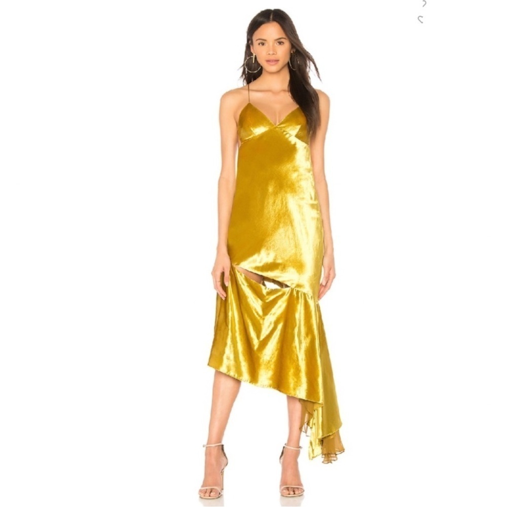 Milly Gold Velour Velvet Bias Slip Dress Size 0
